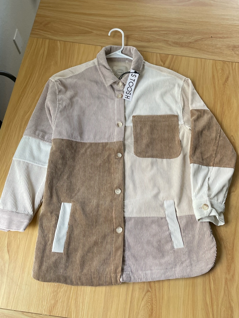 Stoosh Patchwork Corduroy Shirt Jacket - Neutral Beige & Brown